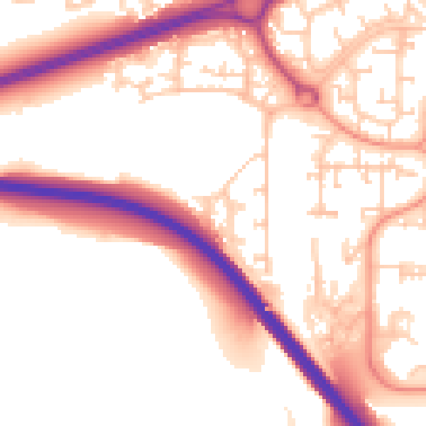 Daytime road noise heatmap for RH11 9SB