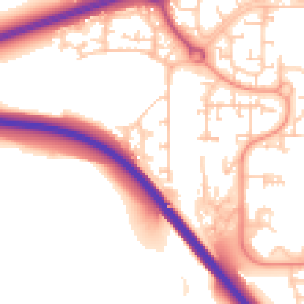 Daytime road noise heatmap for RH11 9SD