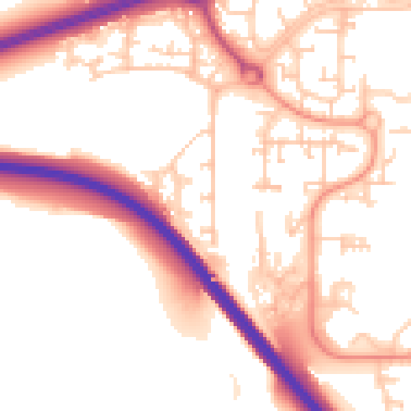 Daytime road noise heatmap for RH11 9SE