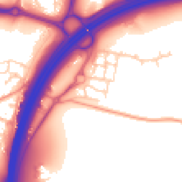 Daytime road noise heatmap for RH11 9SJ