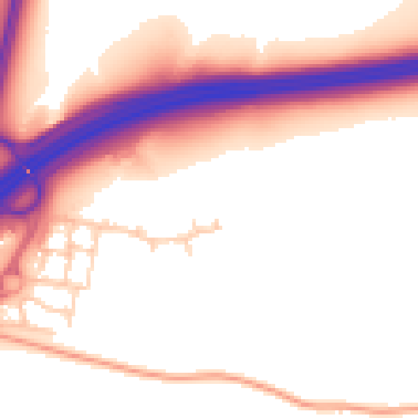 Daytime road noise heatmap for RH11 9SQ
