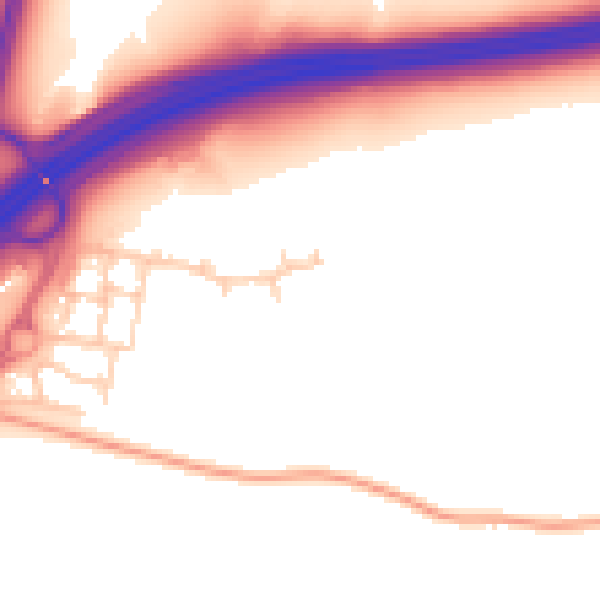 Daytime road noise heatmap for RH11 9TY