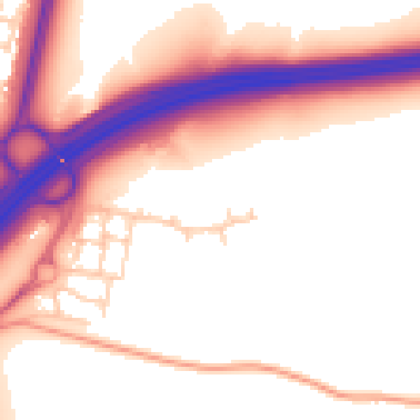 Daytime road noise heatmap for RH11 9UL