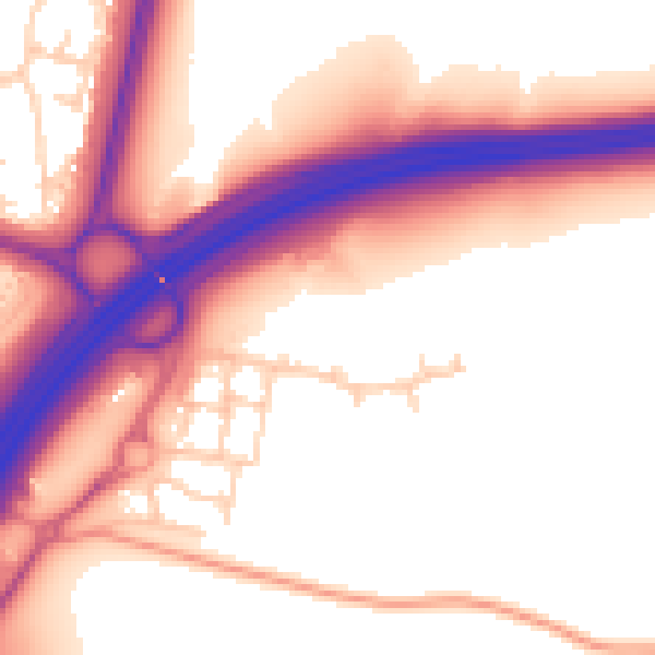 Daytime road noise heatmap for RH11 9UQ