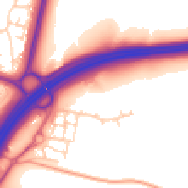 Daytime road noise heatmap for RH11 9UT