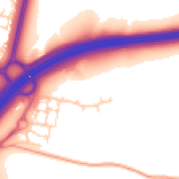 Daytime road noise heatmap for RH11 9XN