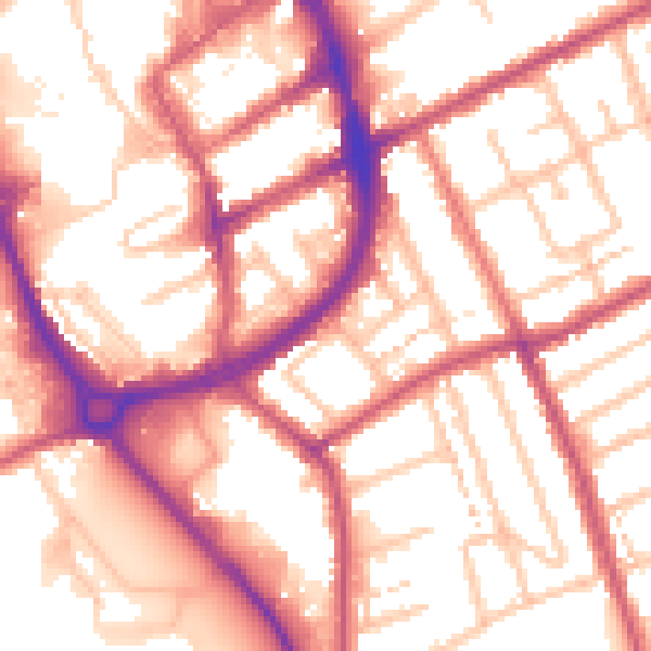 Daytime road noise heatmap for RM1 2HJ