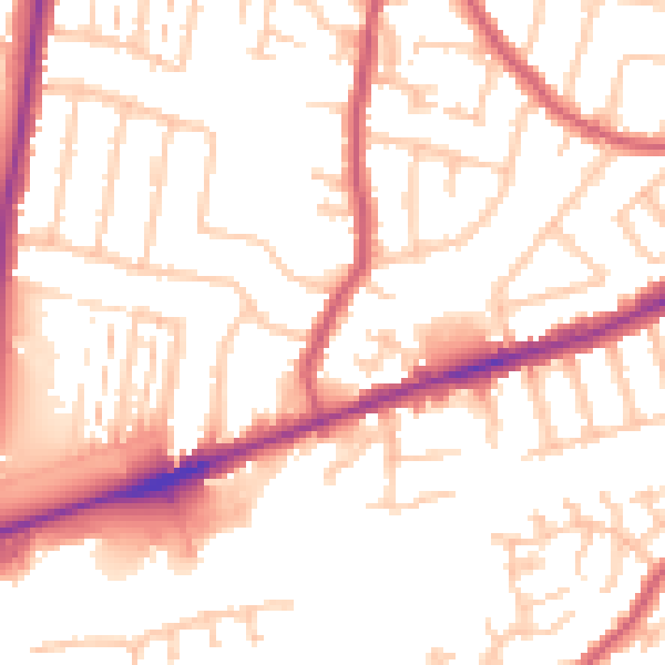 Daytime road noise heatmap for RM6 4AQ