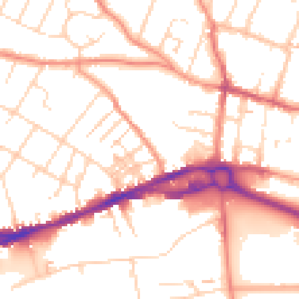 Daytime road noise heatmap for S40 1DW