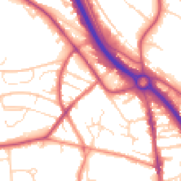 Daytime road noise heatmap for S41 8TE