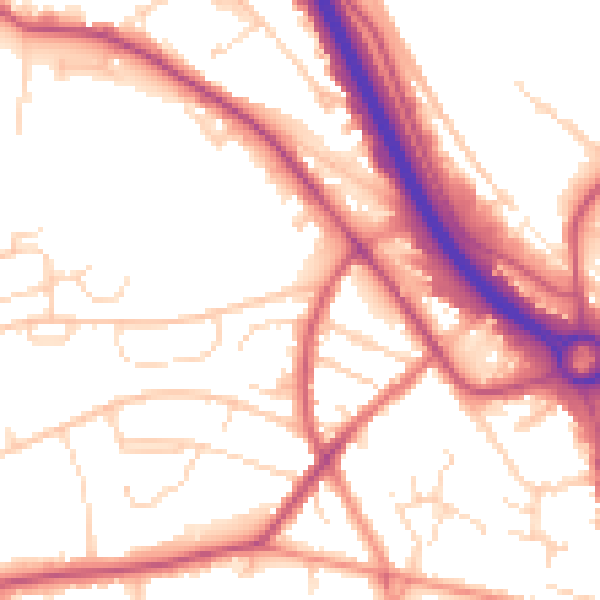 Daytime road noise heatmap for S41 8UE