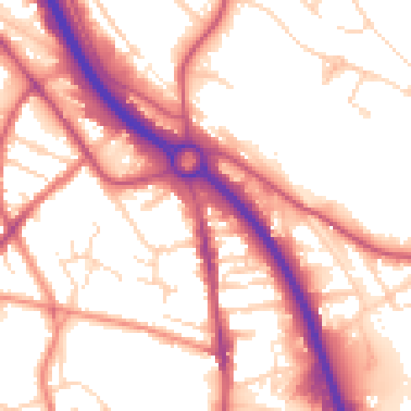 Daytime road noise heatmap for S41 9AQ