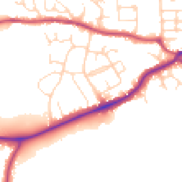 Daytime road noise heatmap for S43 1AQ