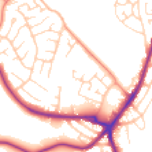Daytime road noise heatmap for S71 5FQ