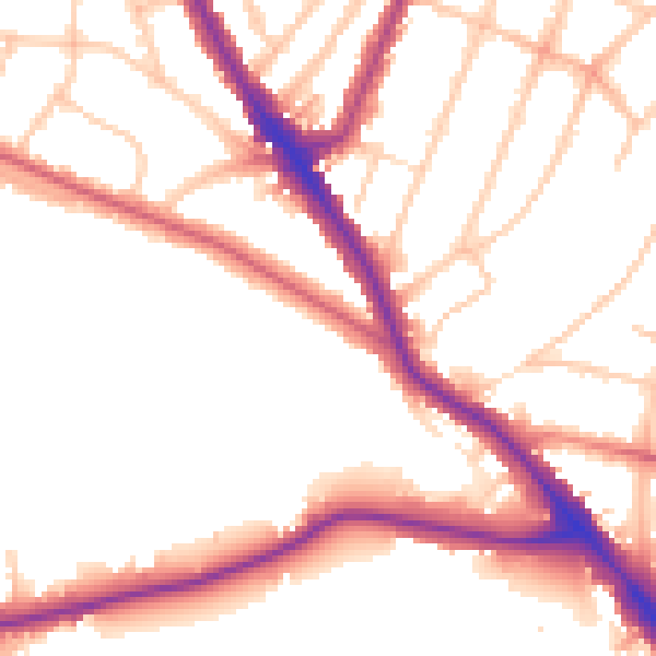 Daytime road noise heatmap for SE21 7ED