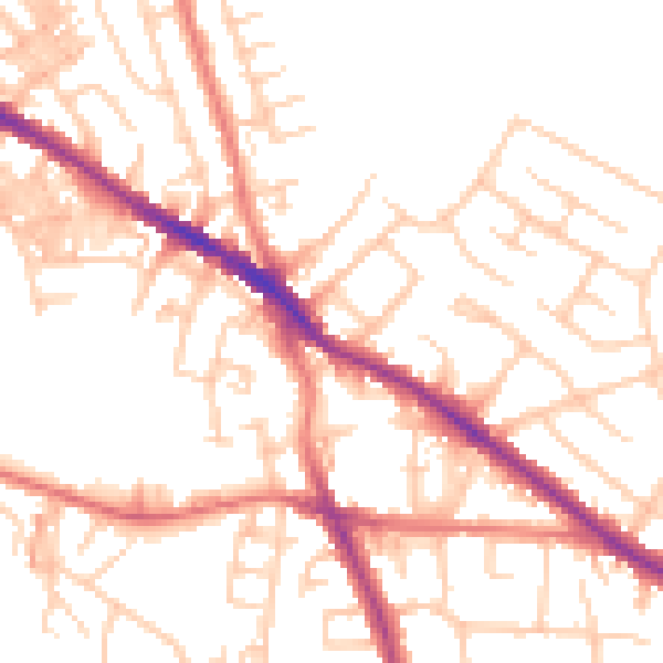 Daytime road noise heatmap for SK2 5AA
