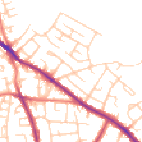 Daytime road noise heatmap for SK2 5AJ