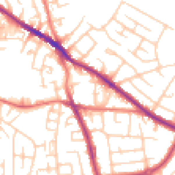 Daytime road noise heatmap for SK2 5BF