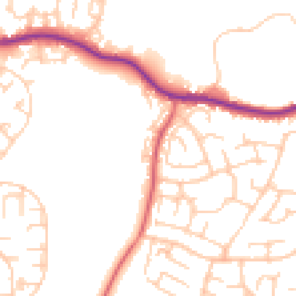 Daytime road noise heatmap for SK2 5JD