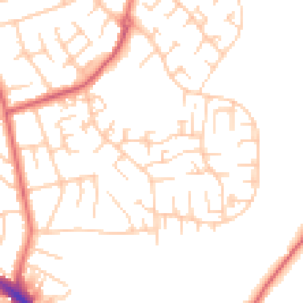Daytime road noise heatmap for SK2 5NB