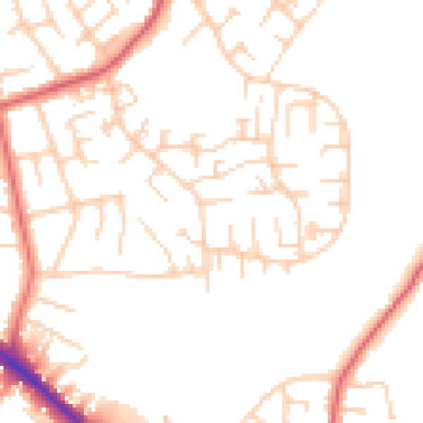 Daytime road noise heatmap for SK2 5NE