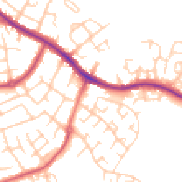 Daytime road noise heatmap for SK2 5RR