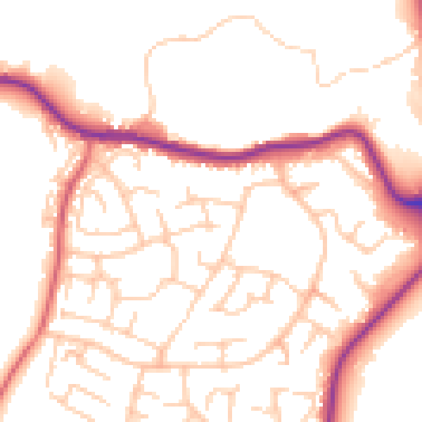 Daytime road noise heatmap for SK2 5XW