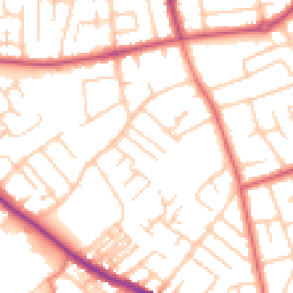 Daytime road noise heatmap for SK2 6BT
