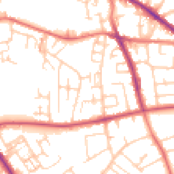 Daytime road noise heatmap for SK2 6DU