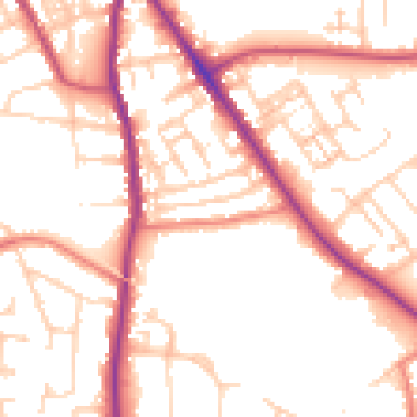 Daytime road noise heatmap for SK2 6HB