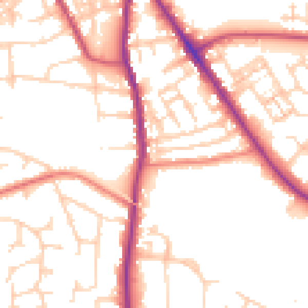 Daytime road noise heatmap for SK2 6HE