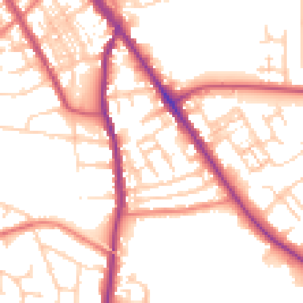 Daytime road noise heatmap for SK2 6PZ