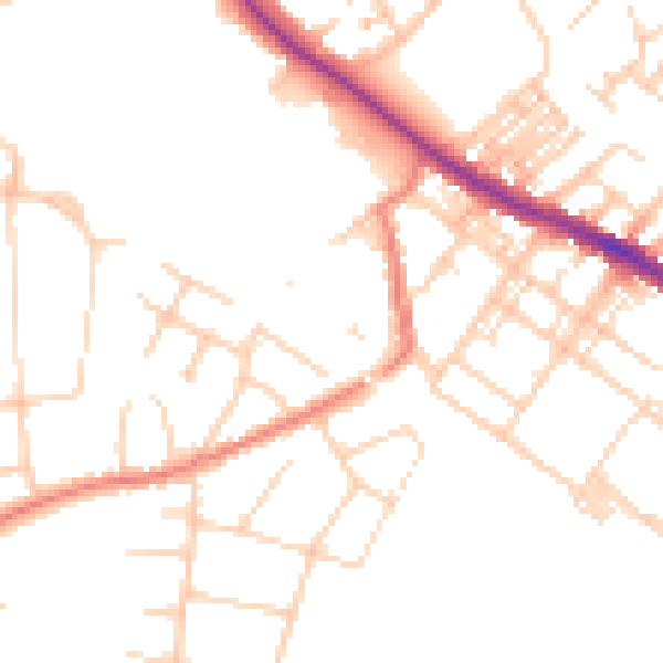 Daytime road noise heatmap for SK2 7BA