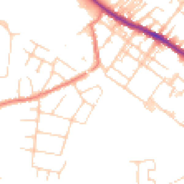 Daytime road noise heatmap for SK2 7EQ