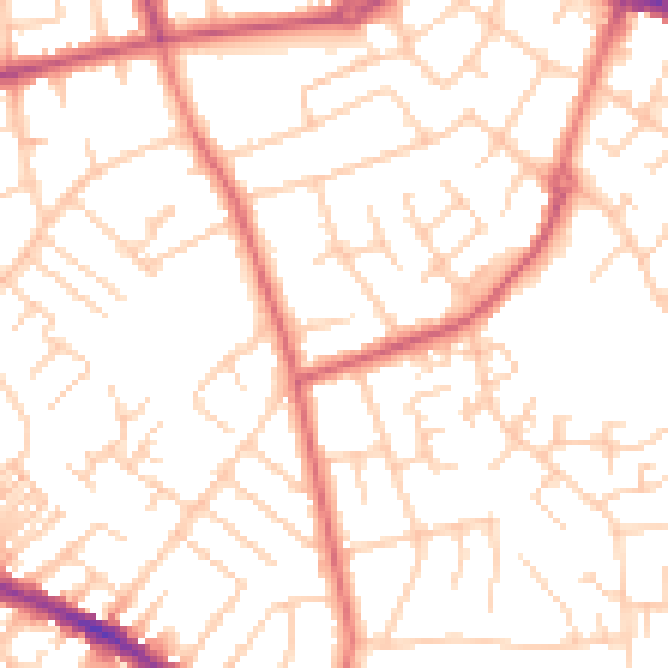 Daytime road noise heatmap for SK2 7LH