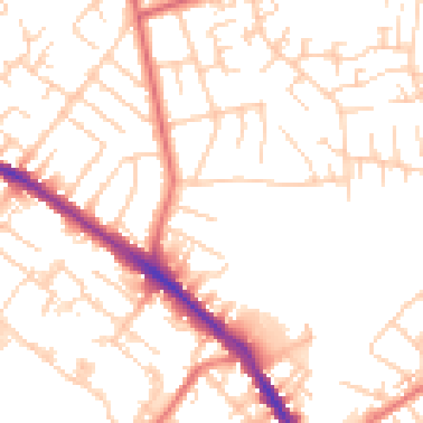 Daytime road noise heatmap for SK2 7NB