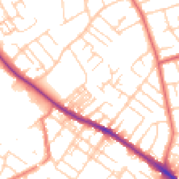 Daytime road noise heatmap for SK2 7NZ