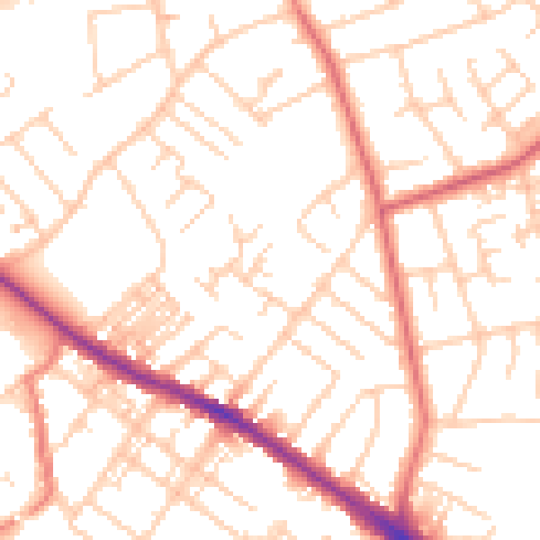 Daytime road noise heatmap for SK2 7QR
