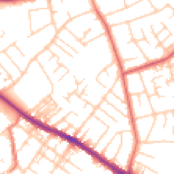 Daytime road noise heatmap for SK2 7QW