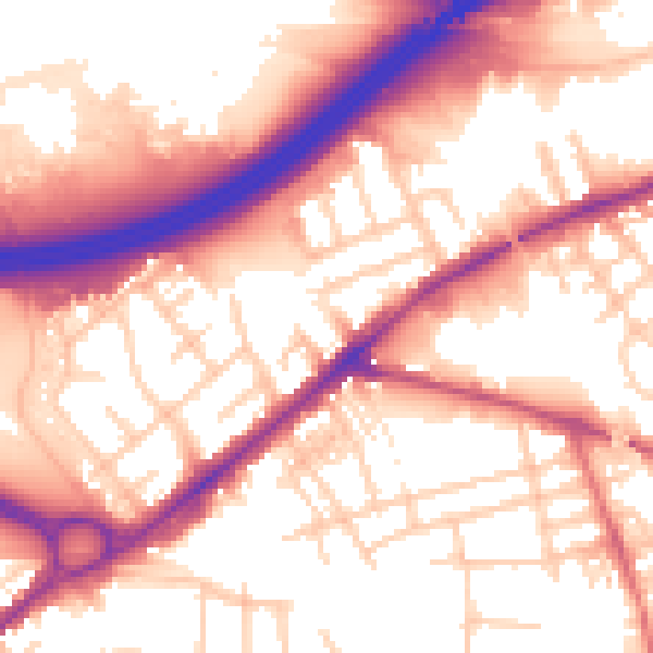 Daytime road noise heatmap for SK3 0NB