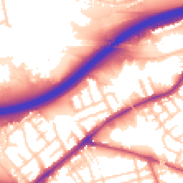 Daytime road noise heatmap for SK3 0NQ