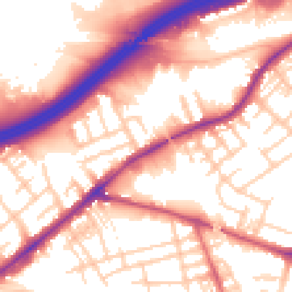 Daytime road noise heatmap for SK3 0NW