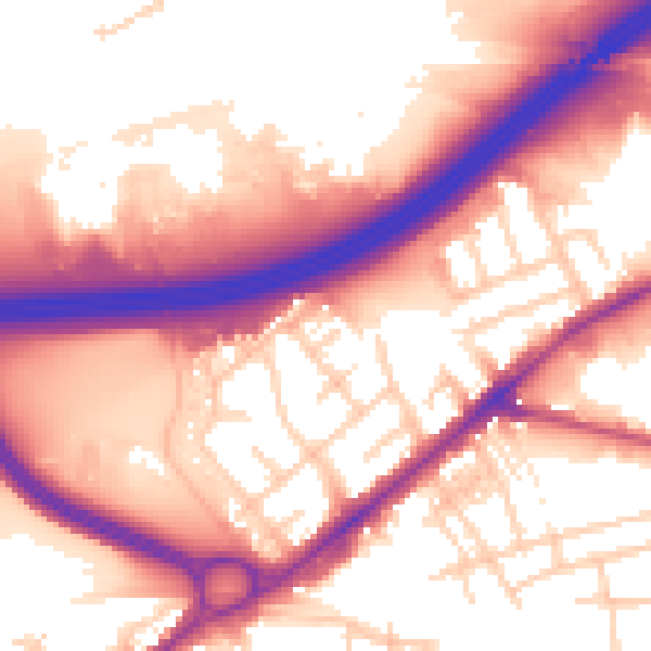 Daytime road noise heatmap for SK3 0QG