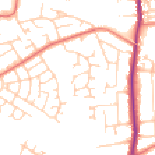 Daytime road noise heatmap for SK3 8RZ