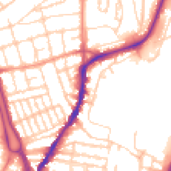 Daytime road noise heatmap for SO14 0JZ