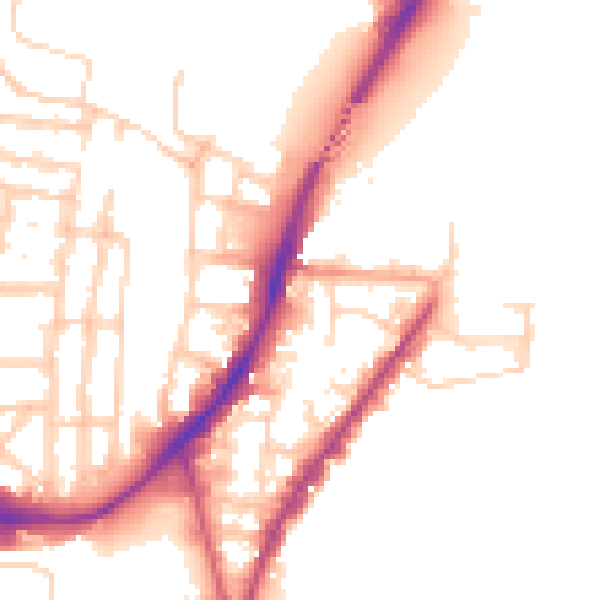 Daytime road noise heatmap for SO14 0SZ