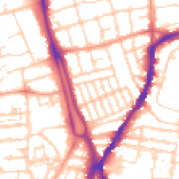 Daytime road noise heatmap for SO14 6FW
