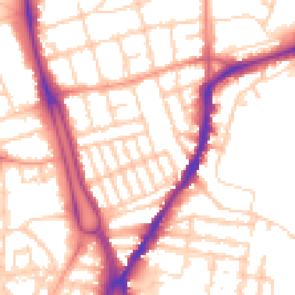 Daytime road noise heatmap for SO14 6HN