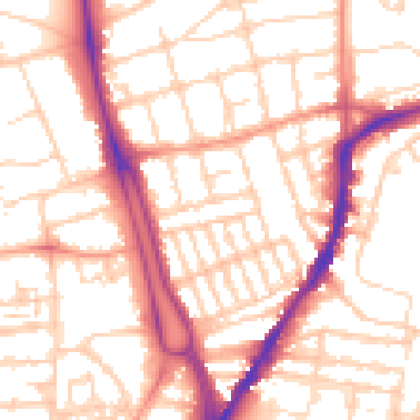 Daytime road noise heatmap for SO14 6QY