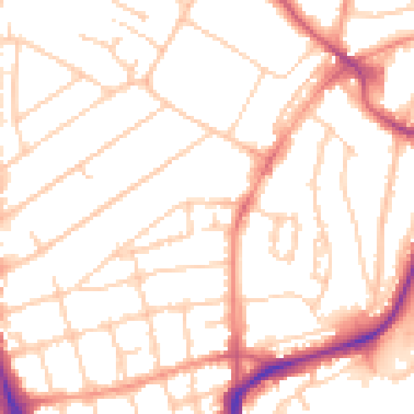 Daytime road noise heatmap for SO14 6WJ